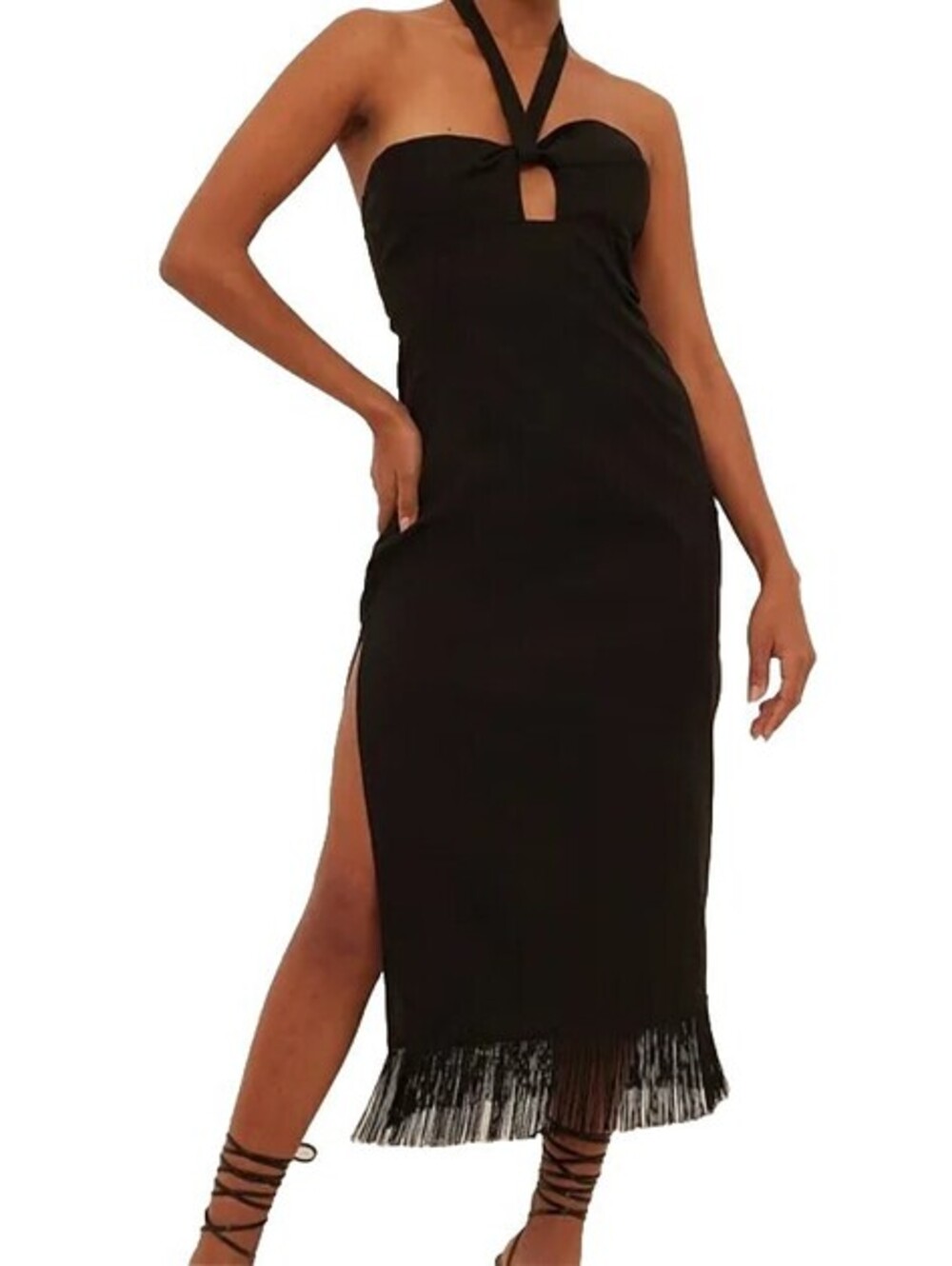Na-Kd Women’s Twist Front Midi Dress Halterneck Black Sz. 8 (38EU) NEW